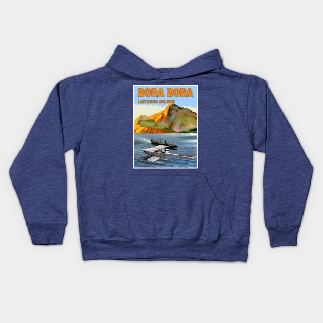 Lufthansa Airline Vintage Fly to Bora Bora Travel Advertising Poster Print Kids Hoodie by posterbobs